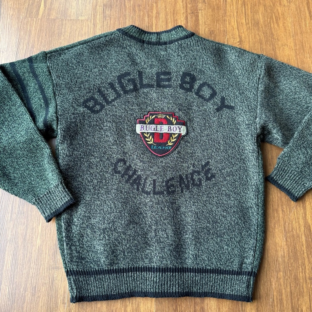 Bugle Boy Global Challenge Cardigan Boys XL 20 Sweater Gray Green Vintage 90 Y2K